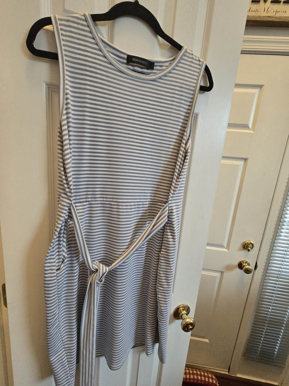 Madewell Light Blue and White Striped Tie-Waist Midi Dress